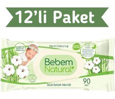 Bebem Natural Yenidoğan 90 Yaprak 12'li Islak Mendil