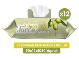 Baby Turco Zeytinyağlı 90 Yaprak 12'li Islak Mendil
