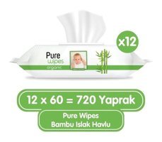 Pure Baby Organik Bambu Özlü Yenidoğan 60 Yaprak 12'li Islak Mendil