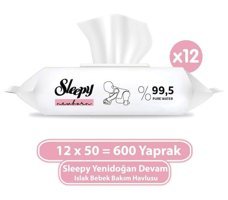 Sleepy Devam Yenidoğan 50 Yaprak 12'li Islak Mendil