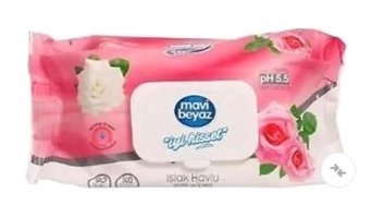 Mavi Beyaz Gül Kokulu Antibakteriyel 90 Yaprak Islak Mendil
