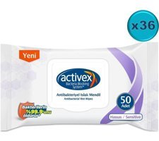Activex Hassas Ciltler Antibakteriyel 50 Yaprak 36'lı Islak Mendil