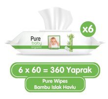 Pure Baby Organik Bambu Özlü 60 Yaprak 6'lı Islak Mendil