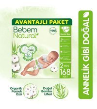 Bebem Natural Natural 2 Numara Bantlı Bebek Bezi 168 Adet