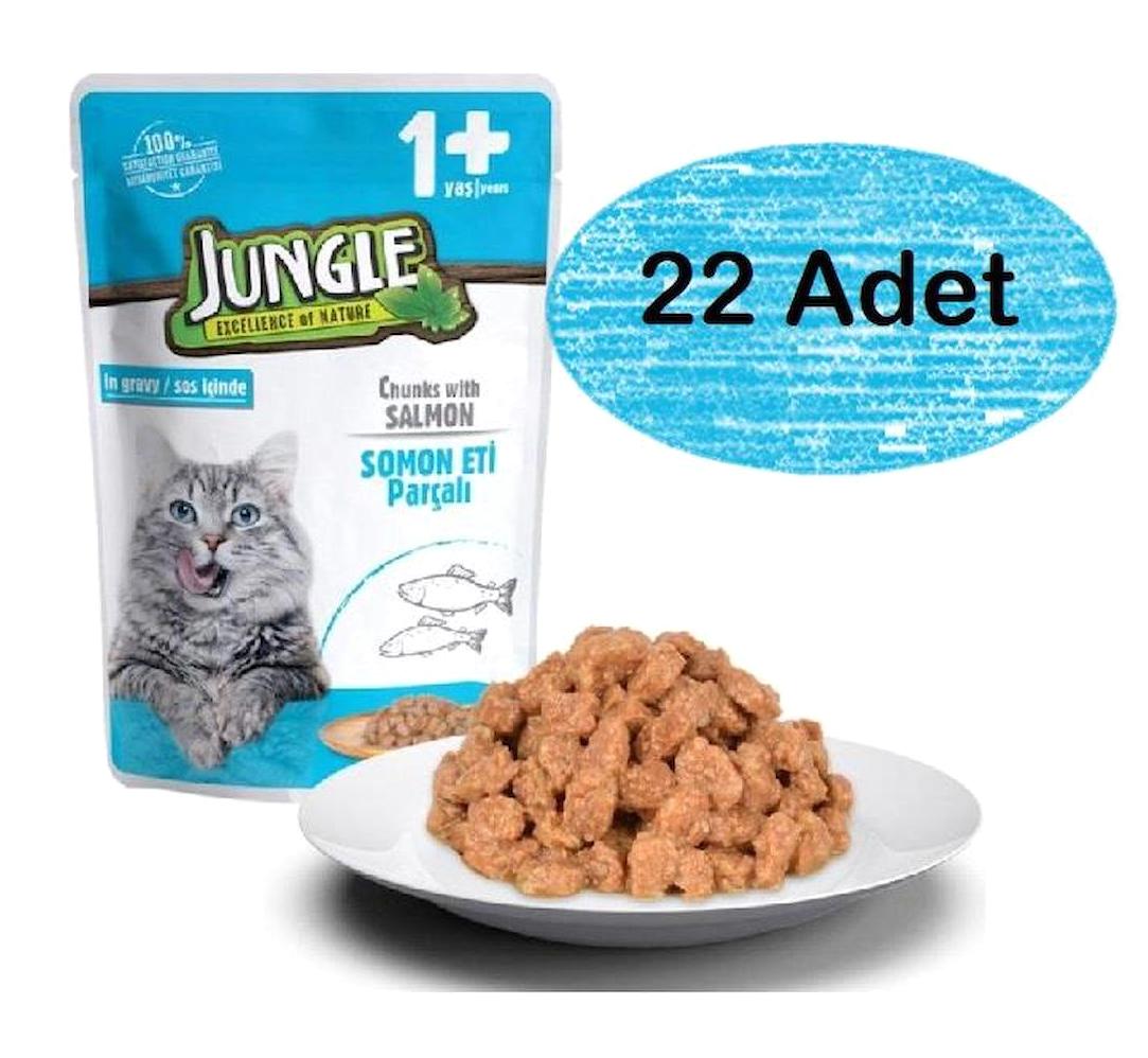 Jungle Pouch Somonlu Parça Etli Yetişkin Yaş Kedi Maması 22x100 gr
