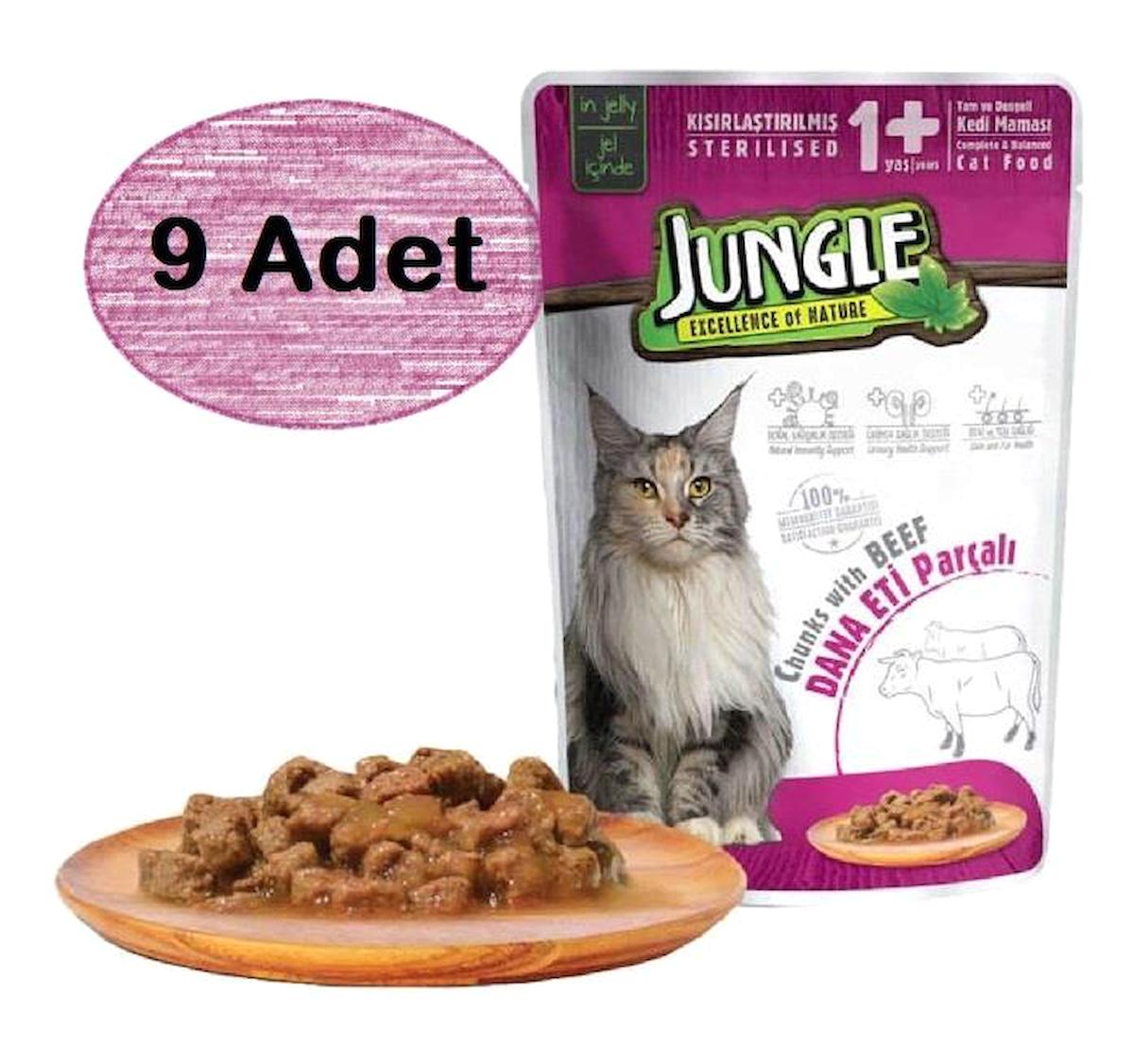 Jungle Kısırlaştırılmış Sığır Eti Yetişkin Yaş Kedi Maması 9x100 gr