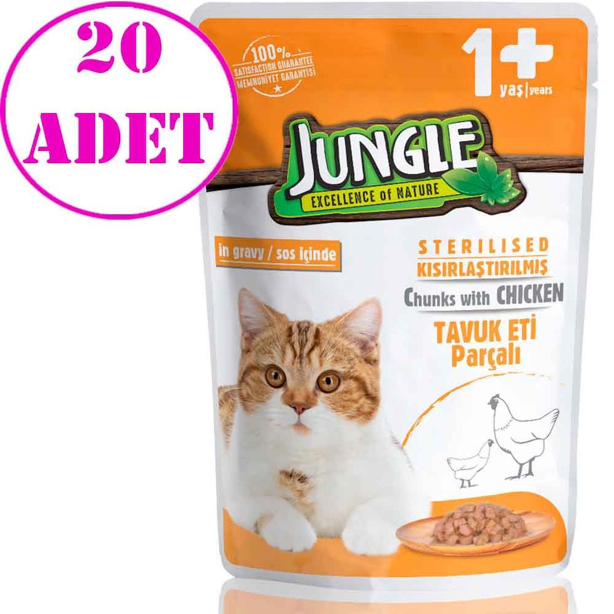 Jungle Kısırlaştırılmış Tavuk Jöleli Yetişkin Yaş Kedi Maması 20x100 gr