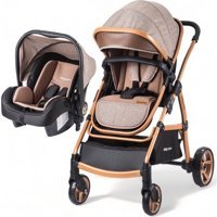 Baby Care BC 315 Çift Yönlü Katlanabilir Tek Elle Kapanan 360 Derece Dönen Tam Yatar Travel Sistem Kabin Tipi Bebek Arabası Kahverengi