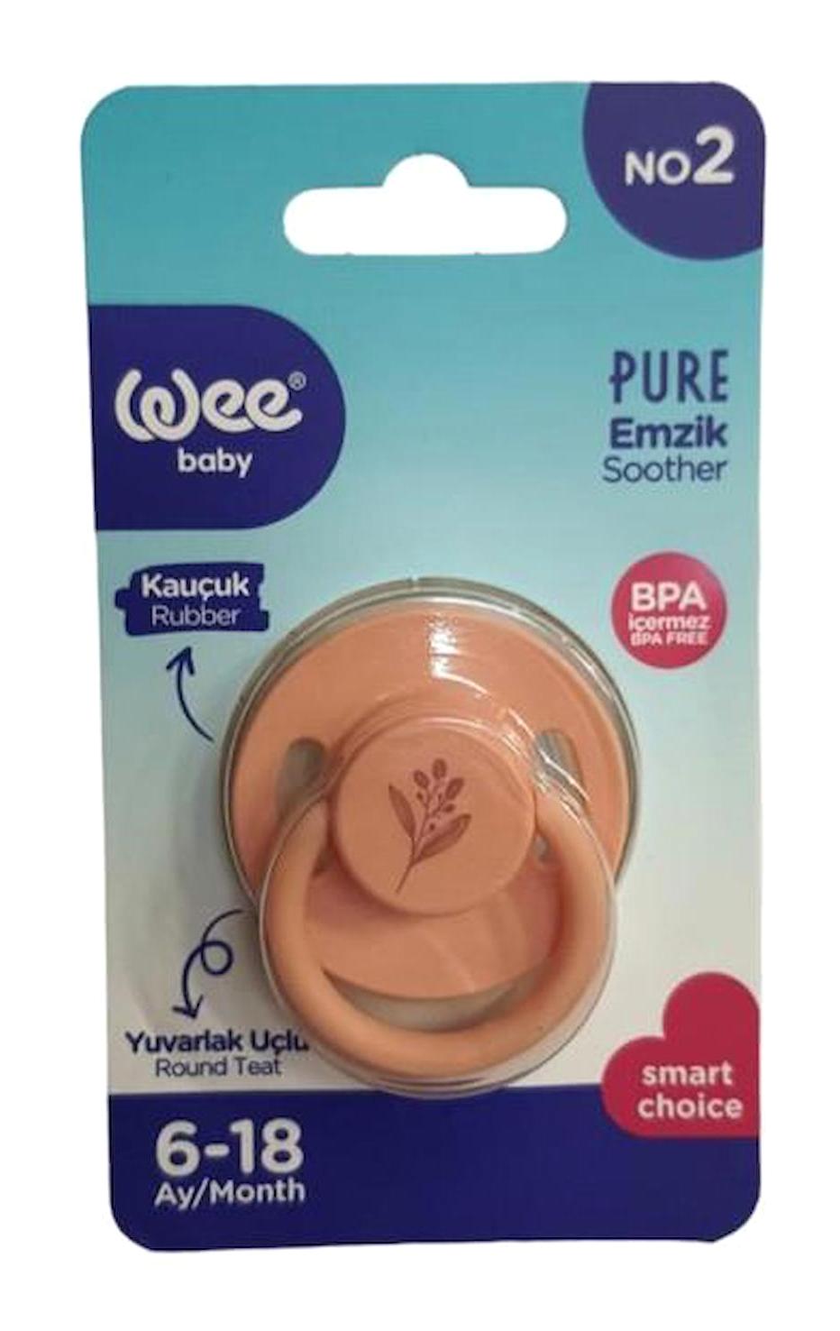 Wee Baby Pure 6-18 Ay Ortodontik Kiraz Uçlu Kauçuk Emzik Turuncu