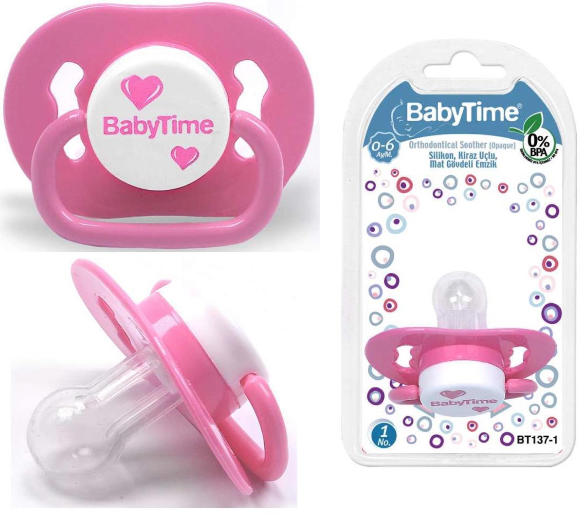 Babytime 0-6 Ay Ortodontik Yenidoğan Kiraz Uçlu Damaklı Silikon Emzik Pembe