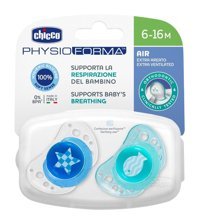 Chicco Physio Air 6-12 Ay Ortodontik Kiraz Uçlu Damaklı Silikon Emzik Mavi Yeşil