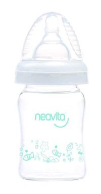 Neavita Geniş Ağızlı Silikon Gaz Yapmayan Antikolik Yenidoğan Yavaş Akışlı 0+ Ay Desenli Şeffaf Biberon 120 ml
