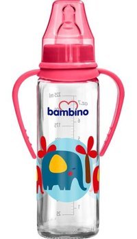Bambino Silikon Yenidoğan Kulplu 0+ Ay Desenli Kırmızı Biberon 125 ml