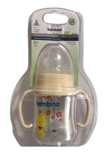 Bambino Silikon Yenidoğan Yavaş Akışlı Kulplu 0-6 Ay Desenli Krem Biberon 150 ml