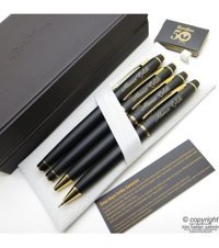 Scrikss 35 4'lü Set Mat Siyah Altın Ahşap Deri Kutulu Kal Dolma Kalem