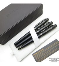 Scrikss 38 3'lü Set Mat Siyah Ahşap Deri Kutulu Dolma Kalem