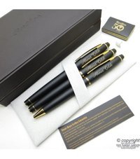 Scrikss 35 3'lü Set Mat Siyah Altın Ahşap Deri Kutulu Kal Dolma Kalem