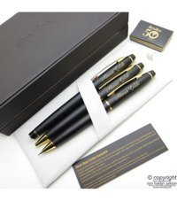 Scrikss 35 3'lü Set Mat Siyah Altın Deri Kal Dolma Kalem