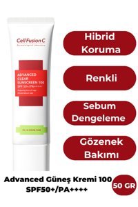 Cell Fusion C Advanced 50 Faktör Tüm Ciltler İçin Nemlendirici Suya Dayanıklı Yüz Güneş Kremi 100 ml