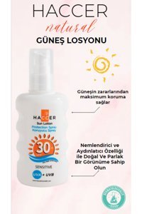 Haccer 30 Faktör Tüm Ciltler İçin Nemlendirici Suya Dayanıklı Yüz ve Vücut Güneş Losyonu 200 ml