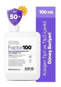 Factor 50 Faktör Tüm Ciltler İçin Leke Karşıtı Nemlendirici Suya Dayanıklı Yüz Güneş Kremi 100 ml