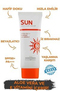 Foodaholic 50 Faktör Tüm Ciltler İçin Leke Karşıtı Nemlendirici Suya Dayanıklı Yüz Güneş Kremi 50 ml