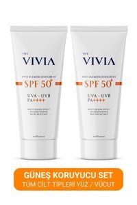 The Vivia 50 Faktör Tüm Ciltler İçin Leke Karşıtı Nemlendirici Yağsız Suya Dayanıklı Yüz Güneş Kremi 50 ml
