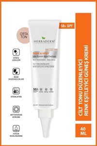 Herbaderm Renkli 50 Faktör Tüm Ciltler İçin Leke Karşıtı Nemlendirici Kapatıcılı Suya Dayanıklı Yüz Güneş Kremi 40 ml