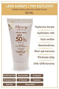 Pammi̇x 50 Faktör Tüm Ciltler İçin Leke Karşıtı Nemlendirici Yağsız Suya Dayanıklı Yüz ve Vücut Güneş Kremi 50 ml