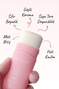 Moremo Stick 50 Faktör Tüm Ciltler İçin Leke Karşıtı Nemlendirici Yağsız Suya Dayanıklı Yüz ve Vücut Güneş Kremi 50 ml