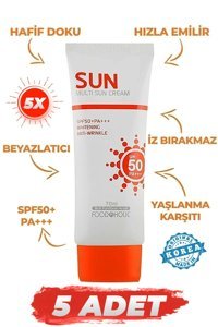 Foodaholic Multi Sun 50 Faktör Tüm Ciltler İçin Nemlendirici Suya Dayanıklı Yüz Güneş Kremi 5x70 ml