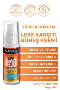 Wasco Sun Protection 50 Faktör Tüm Ciltler İçin Leke Karşıtı Nemlendirici Aydınlatıcı Yağsız Suya Dayanıklı Yüz ve Vücut Güneş Kremi 50 ml