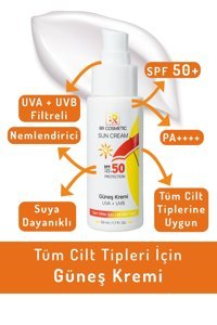 Br Bio Cosmetics Sun Cream 50 Faktör Tüm Ciltler İçin Leke Karşıtı Nemlendirici Yağsız Suya Dayanıklı Yüz ve Vücut Güneş Kremi 50 ml