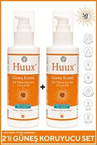 Huux 50 Faktör Tüm Ciltler İçin Leke Karşıtı Nemlendirici Yağsız Suya Dayanıklı Yüz ve Vücut Güneş Kremi 2x50 ml
