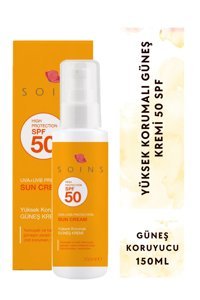 Soins Organic 50 Faktör Tüm Ciltler İçin Leke Karşıtı Nemlendirici Yağsız Suya Dayanıklı Yüz Güneş Kremi 150 ml