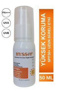 Hyssop Naturel 50 Faktör Tüm Ciltler İçin Leke Karşıtı Nemlendirici Yağsız Suya Dayanıklı Yüz ve Vücut Güneş Kremi 50 ml