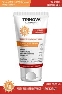 Trinova 50 Faktör Tüm Ciltler İçin Leke Karşıtı Nemlendirici Yağsız Suya Dayanıklı Yüz ve Vücut Güneş Kremi 50 ml