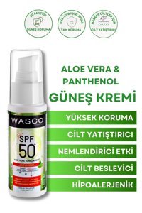Wasco 50 Faktör Tüm Ciltler İçin Nemlendirici Suya Dayanıklı Yüz Güneş Kremi 50 ml