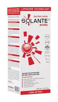 Solante Acnes 50 Faktör Tüm Ciltler İçin Nemlendirici Suya Dayanıklı Yüz Güneş Losyonu 150 ml