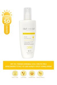 Out And Out Beauty Sun Protection Body Lotion 50 Faktör Tüm Ciltler İçin Leke Karşıtı Nemlendirici Yağsız Suya Dayanıklı Yüz ve Vücut Güneş Kremi 200 ml