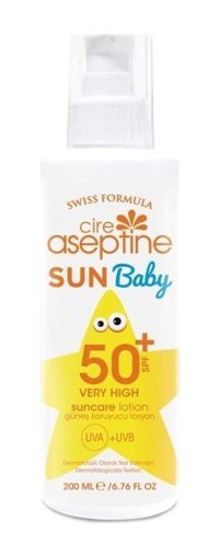 Cire Aseptine 50 Faktör Tüm Ciltler İçin Leke Karşıtı Nemlendirici Yağsız Suya Dayanıklı Yüz ve Vücut Güneş Losyonu 200 ml