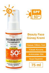 Beauty Face 50 Faktör Tüm Ciltler İçin Nemlendirici Suya Dayanıklı Yüz Güneş Kremi 75 ml