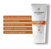 Duaderm 50 Faktör Tüm Ciltler İçin Leke Karşıtı Nemlendirici Yağsız Suya Dayanıklı Yüz Güneş Kremi 50 ml