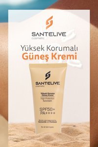 Santelive 50 Faktör Tüm Ciltler İçin Leke Karşıtı Nemlendirici Yağsız Suya Dayanıklı Yüz ve Vücut Güneş Kremi 100 ml