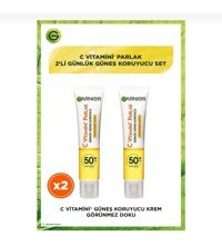 Garnier C Vitamini 50 Faktör Tüm Ciltler İçin Leke Karşıtı Nemlendirici Yağsız Suya Dayanıklı Yüz ve Vücut Güneş Kremi 2x40 ml