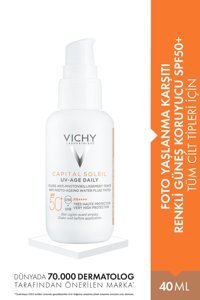 Vichy 50 Faktör Tüm Ciltler İçin Leke Karşıtı Nemlendirici Yağsız Suya Dayanıklı Yüz ve Vücut Güneş Kremi 40 ml