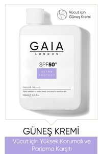 Gaia London Protect 50 Faktör Tüm Ciltler İçin Leke Karşıtı Nemlendirici Yağsız Suya Dayanıklı Yüz ve Vücut Güneş Kremi 100 ml