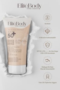 Elitebody Blue Light 50 Faktör Tüm Ciltler İçin Leke Karşıtı Nemlendirici Yağsız Suya Dayanıklı Yüz Güneş Kremi 50 ml