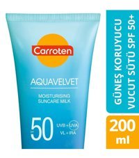 Carroten Aquavelvet 50 Faktör Tüm Ciltler İçin Nemlendirici Suya Dayanıklı Yüz Güneş Sütü 200 ml