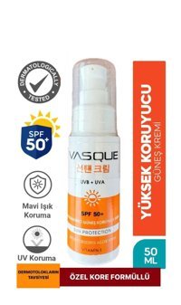 Vas.Que 50 Faktör Tüm Ciltler İçin Leke Karşıtı Nemlendirici Suya Dayanıklı Yüz ve Vücut Güneş Kremi 50 ml